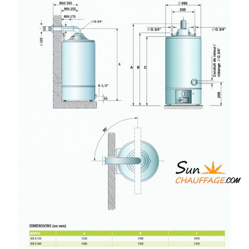 Chauffe Eau Gaz Sol SFB X (SGA BF X) Ventouse Ariston - Styx